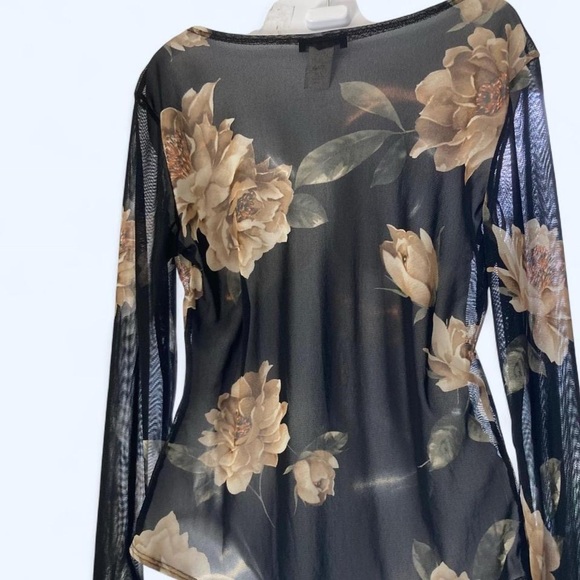 Black Floral Mesh Long Sleeve Bodysuit L In Style - Picture 2 of 4